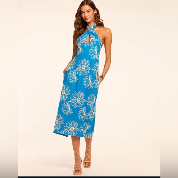 Ramy Brook Dresses & Skirts - Ramy Brook Aiden summer resort halter Blue Floral Midi linen blend dress 2 NEW